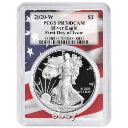 2020-W Proof $1 American Silver Eagle PCGS PR70DCAM FDOI Flag Frame
