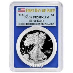 2020-W Proof $1 American Silver Eagle PCGS PR70DCAM FDOI Flag Label Blue Frame