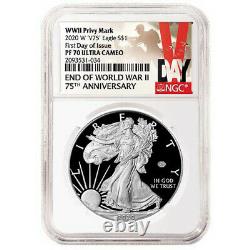2020-W Proof $1 American Silver Eagle WWII 75th NGC PF70UC FDI V-Day Label
