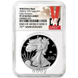 2020-W Proof $1 American Silver Eagle WWII 75th V75 NGC PF69UC ER V-Day Label