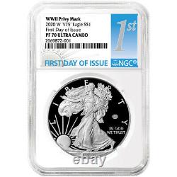 2020-W Proof $1 American Silver Eagle WWII 75th V75 NGC PF70UC FDI First Label