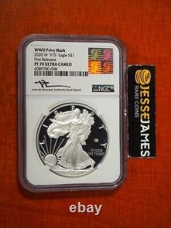2020 W Proof Silver Eagle World War II V75 Privy Ngc Pf70 Fr Mercanti Signed