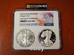 2020 W Proof & Unc Silver Eagle Ngc Pf70 Ultra Cameo & Ms70 2 Coin Set