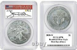 2020-W SP70 PCGS First Day Of Issue Burnished Silver Eagle Peed Signed