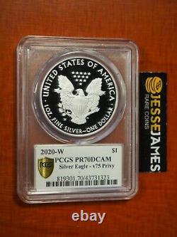 2020 W V75 Privy Proof Silver Eagle Pcgs Pr70 Dcam V75 Gold Shield Label W Ogp