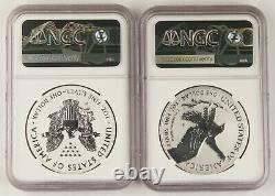 2021 $1 Reverse Proof American Silver Eagle 2 Coin Designer Set NGC PF70 T1 & T2