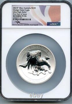 2021 $10 Australia 10oz Silver Wedge Tailed Eagle NGC Reverse PF70 FDOI Box, COA