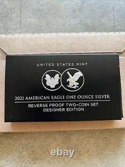 2021 American Eagle 1 Oz Reverse Proof 2 Coin Designer Edition Set 21XJ IN HAND