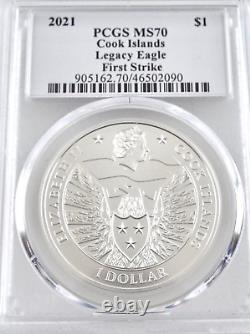 2021 Legacy Eagle Cook Islands. 999 Silver 1oz Proof $1 PCGS MS70