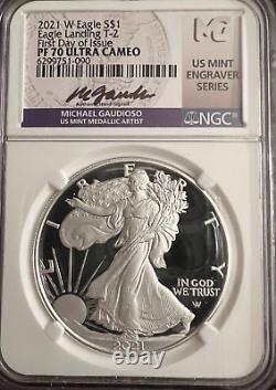 2021 Proof Silver Eagle T2 PF70 UC, First Day of Issue, Mint Engraver Series