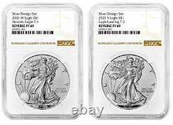 2021 Reverse Proof American Silver Eagle Designer 2pc Set NGC PF69. Brown Label