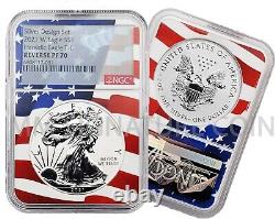 2021 Reverse Proof Pf70 Silver Eagle Two Coin Designer Set Flag Core T1 & T2