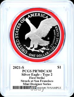 2021 S $1 Proof Silver Eagle Type 2 PCGS PR70 DCAM First Strike Damstra Signed