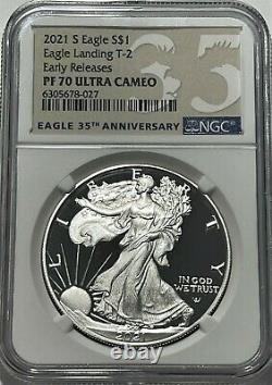 2021 S $1 T-2 Ngc Pf70 Ultra Cameo Early Releases Proof Silver Eagle Landing Er