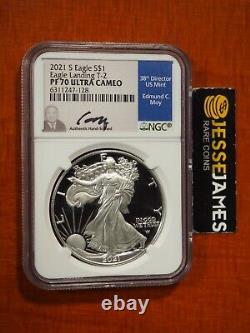 2021 S Proof Silver Eagle Ngc Pf70 Ultra Cameo Edmund Moy Signed Label Type 2