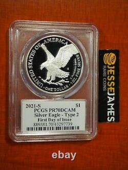 2021 S Proof Silver Eagle Pcgs Pr70 Dcam Type 2 First Day Issue Cleveland Signed