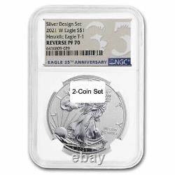2021 Silver Eagle Designer 2-Coin Rev Proof Set PF-70 NGC SKU#259250
