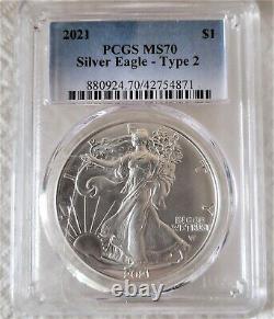 2021 Us Silver Eagle Type 2. Pcgs Ms70