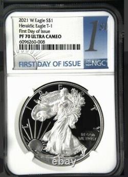 2021 W $1 American Proof Silver Eagle Type 1 Ngc Pf70 First Day Of Issue Fdoi