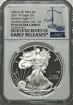 2021 W $1 Ngc Pf69 Ultra Cameo T-1 Proof Silver Eagle Er From Limited Edition