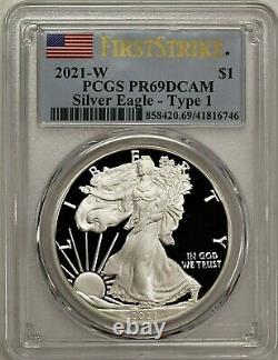 2021 W $1 Proof Silver Eagle Type 1 PCGS PR69 DCAM First Strike