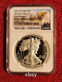 2021 W $1 Proof Silver Heraldic Eagle Type 1 NGC PF69 Ultra Cameo First Releases