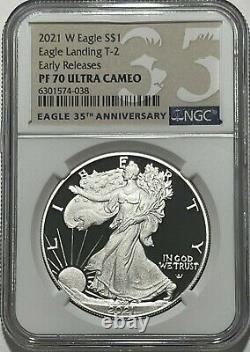 2021 W $1 T-2 Ngc Pf70 Early Releases Ultra Cameo Proof Silver Eagle Landing Er