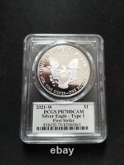 2021 W American Eagle PCGS PR 70 DCAM First Strike Silver $1 Eagle Coin