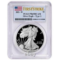 2021-W Proof $1 American Silver Eagle PCGS PR69DCAM First Strike Flag Label