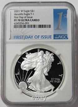 2021 W Proof $1 American Silver Eagle T-1 Fdoi Ngc Pf 70 Uc First Day Of Issue