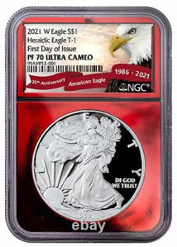 2021 W Proof American Silver Eagle NGC PF70 UC FDI Red Foil Core Red Banner