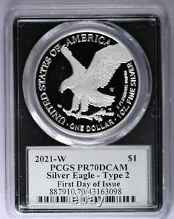 2021-W Silver Eagle Type 2 PCGS PR70DCAM First Day of Issue Damstra Signed