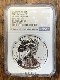 2021 W T-1 $1 Eagle NGC Reverse Proof PF69 Early Release From Silver Design Set