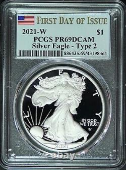 2021 W Type 2 American Silver Eagle PCGS PR69 DCAM First Day Landing Eagle
