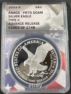2021-s Proof American Silver Eagle Anacs Pr70 Dcam Type 2 Advanced Release