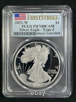 2021-w Proof American Silver Eagle Pcgs Pr70 Dcam Type 2 First Strike