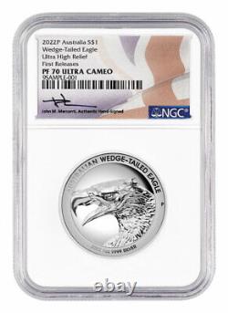 2022-P 1 oz Silver Wedge-Tailed Eagle UHR $1 Coin NGC PF70 UC FR Mercanti Signed