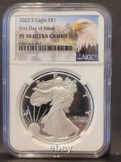 2022-S Proof $1 American Silver Eagle NGC PF70UC FDI, FIRST DAY ISSUE, FDOI