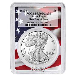 2022-S Proof $1 American Silver Eagle PCGS PR70DCAM FDOI Flag Frame