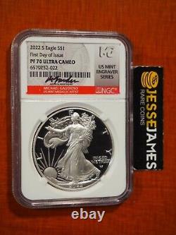 2022 S Proof Silver Eagle Ngc Pf70 Michael Gaudioso Signed First Day Of Issue