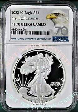 2022 S Proof Silver Eagle, Ngc Pf70uc First Releases, Big 70 Label, Presale! %%