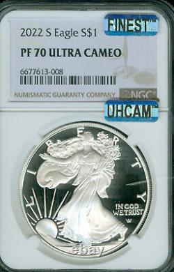 2022 S SILVER EAGLE NGC PF70 MAC UHCam FINEST MAC SPOTLESS