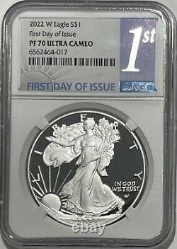 2022 W $1 Ngc Pf70 Ultra Cameo Proof Silver Eagle First Day Of Issue Fdoi