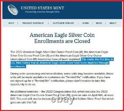 2022 W Proof Silver Eagle, Ngc Pf69uc Fdoi, Eagle/mtn Label, In Hand