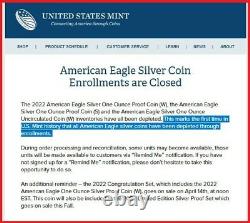 2022 W Proof Silver Eagle, Ngc Pf70uc Fdoi, Eagle/mtn Label, In Hand