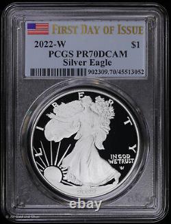 2022 W Proof Silver Eagle PCGS PR 70 DCAM First Day of Issue FDOI ASE IN HAND