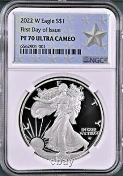 2022 w proof silver eagle, ngc pf 70 uc first day of issue, silver star label