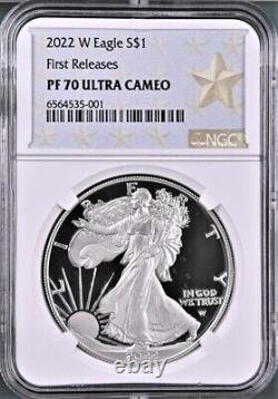 2022 w proof silver eagle, ngc pf70uc first releases, gold star, in hand