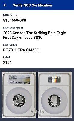 2023 Canada $30 2 Oz Striking Bald Eagle NGC PF70 UCAM Designer Signed FDOI