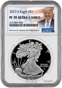 2023-S Proof Silver Eagle Trump Label NGC PF70 Ultra Cameo